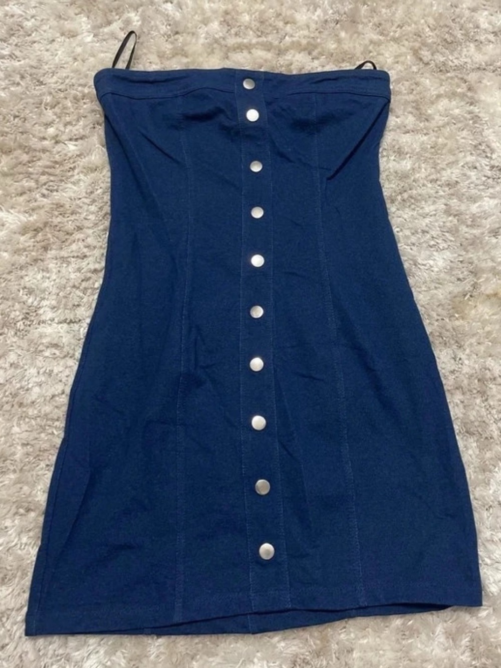 Strapless Navy Button-Front Women’s Dress